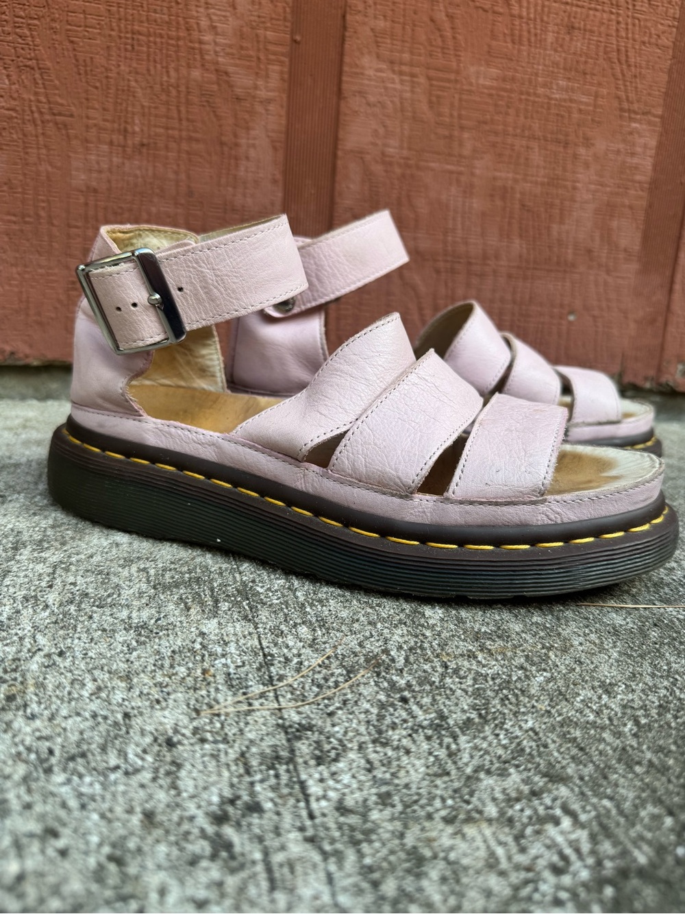 Dr. Martens Clarissa Pink / Muted Lavender Pastel Leather Gladiator Sandals 7